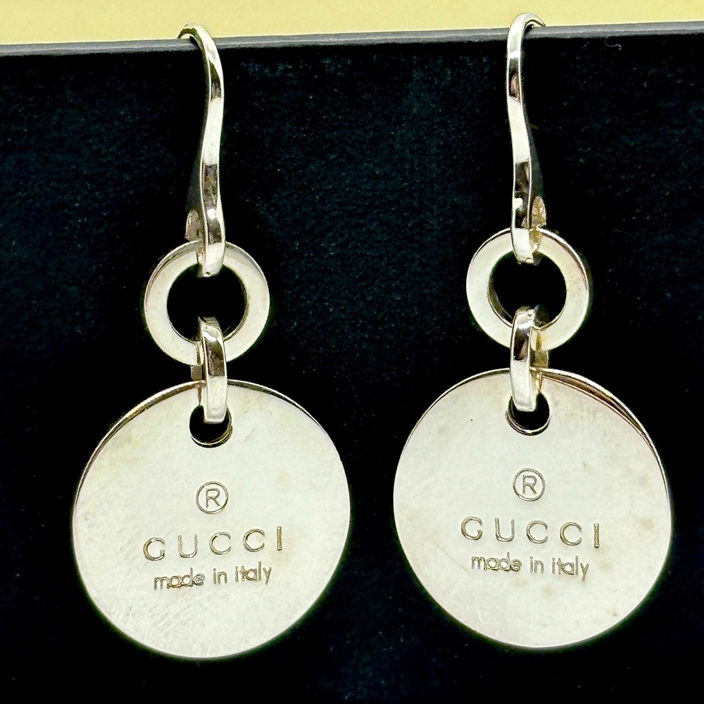 Gucci 925 Sterling Silver Circle Disc Drop Dangle Earrings NIB with Pouch